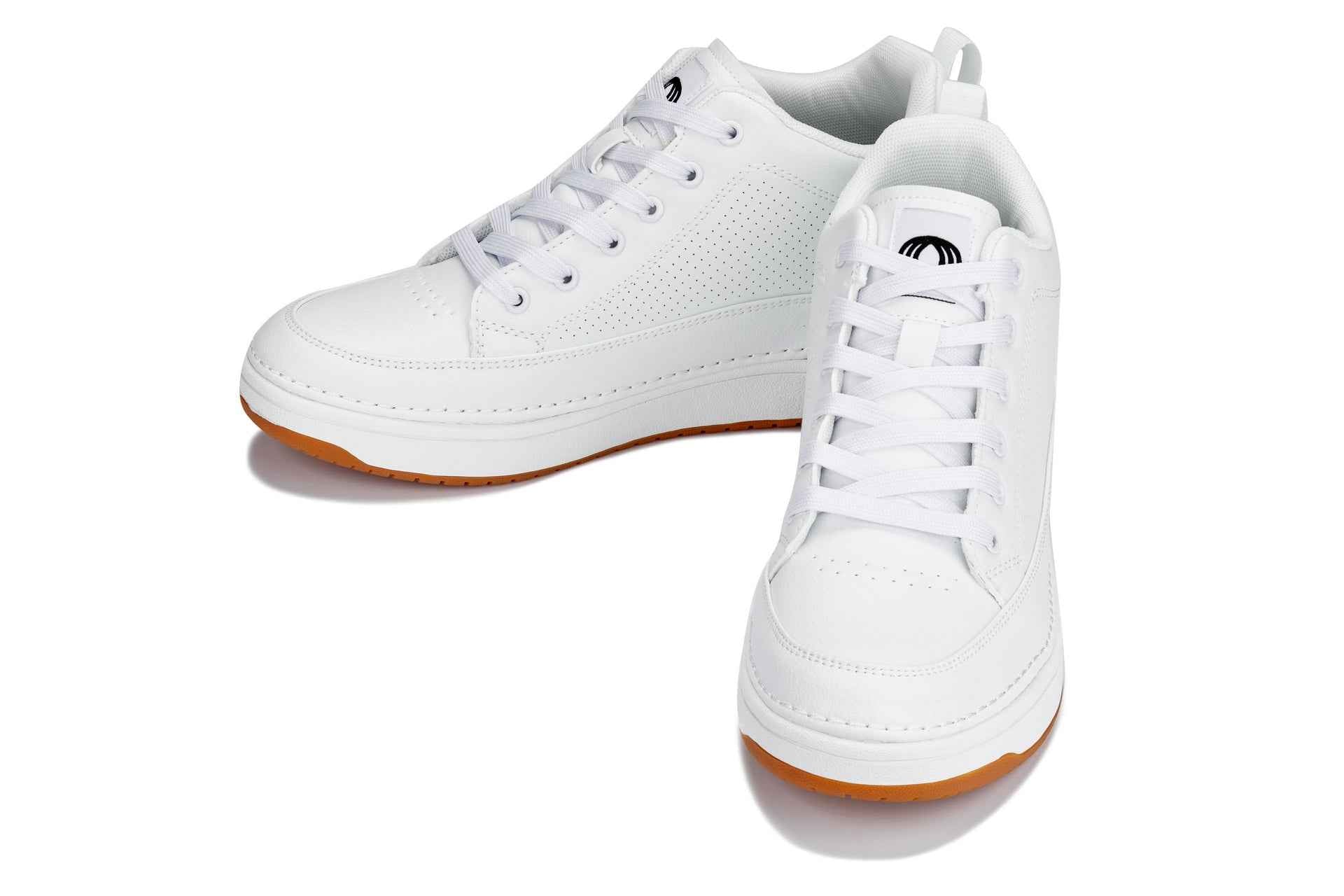 CALTO - Q272  - 2 Inches Taller (White & Gum Sole) -Elevated Leatherette Micro-Perforated Sneakers