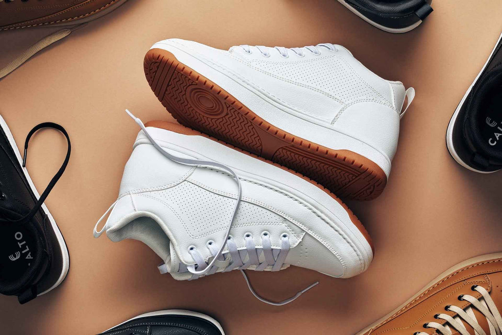 CALTO - Q272  - 2 Inches Taller (White & Gum Sole) -Elevated Leatherette Micro-Perforated Sneakers