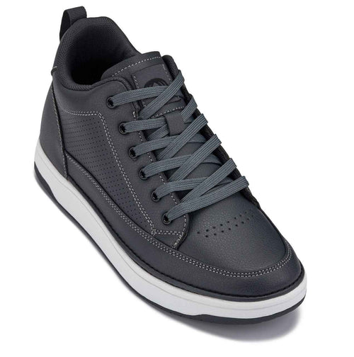 CALTO - Q273  - 2 Inches Taller (Cement Grey) -Elevated Leatherette Micro-Perforated Sneakers