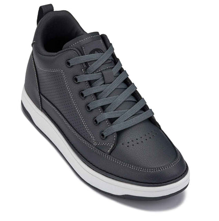 CALTO - Q273  - 2 Inches Taller (Cement Grey) -Elevated Leatherette Micro-Perforated Sneakers