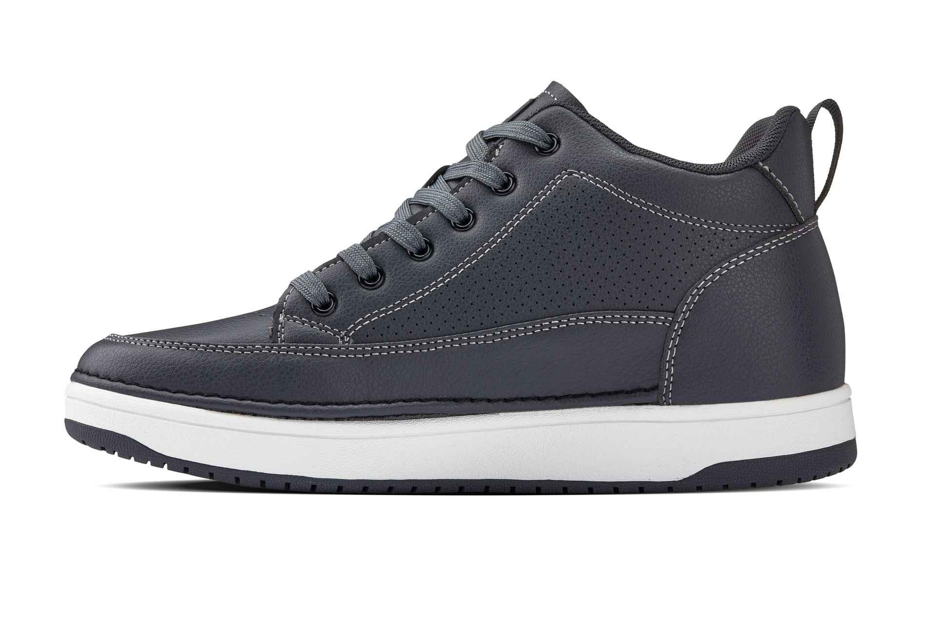 CALTO - Q273  - 2 Inches Taller (Cement Grey) -Elevated Leatherette Micro-Perforated Sneakers