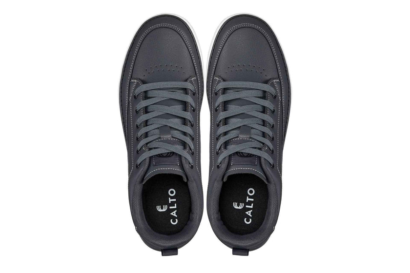 CALTO - Q273  - 2 Inches Taller (Cement Grey) -Elevated Leatherette Micro-Perforated Sneakers