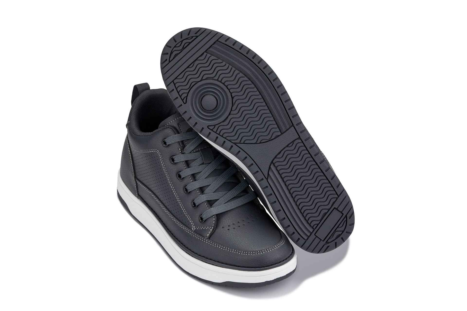 CALTO - Q273  - 2 Inches Taller (Cement Grey) -Elevated Leatherette Micro-Perforated Sneakers