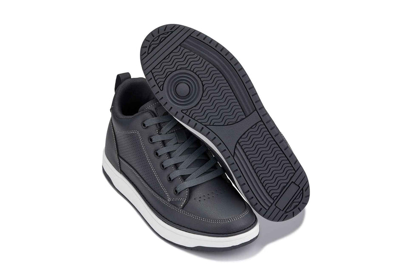 CALTO - Q273  - 2 Inches Taller (Cement Grey) -Elevated Leatherette Micro-Perforated Sneakers