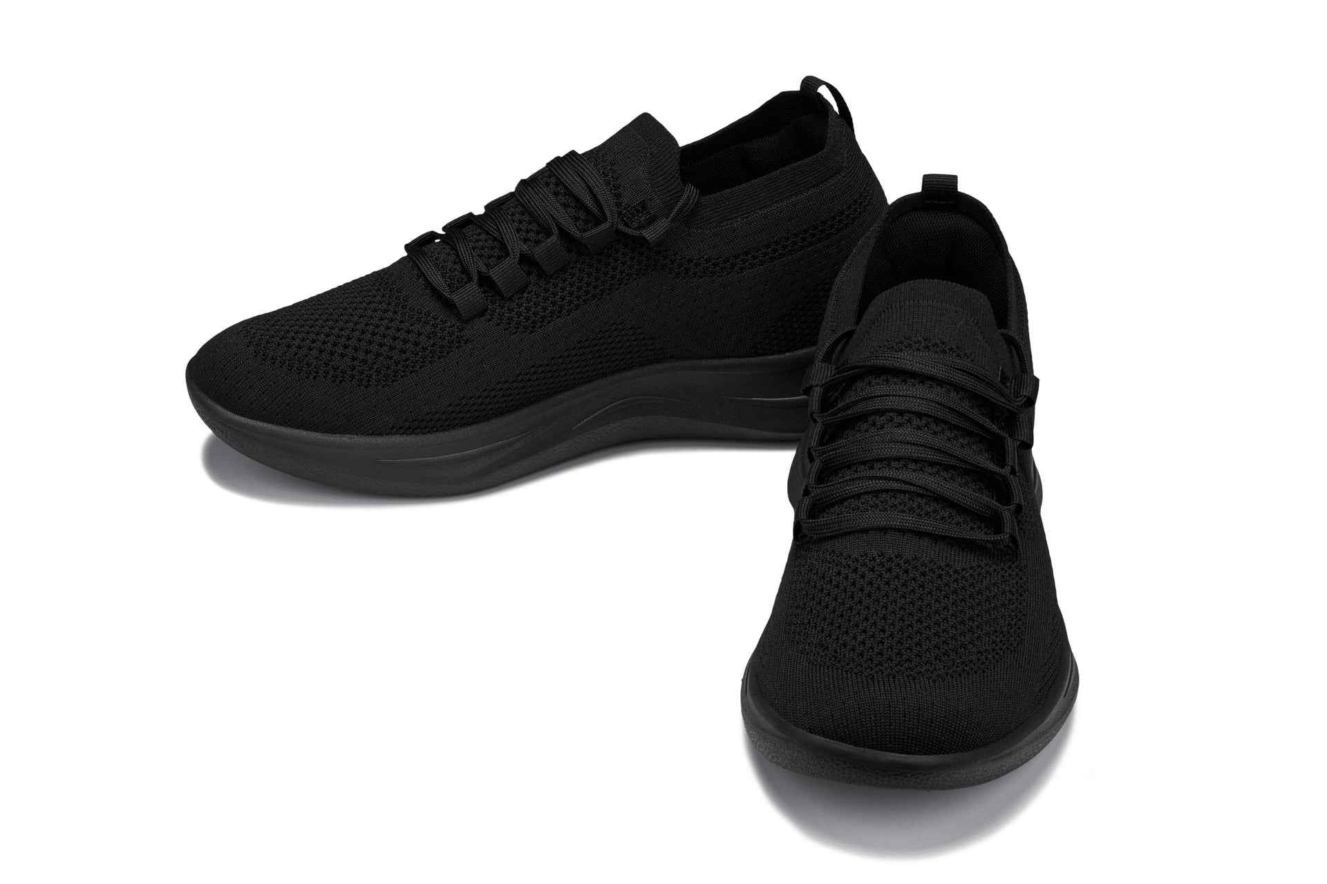 CALTO - QA060 - 2.4 Inches Taller (Black/Black Sole) - Lightweight Knitted Sneakers
