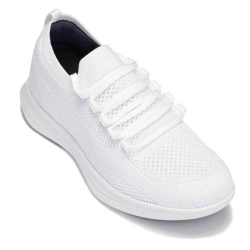 CALTO - QA061 - 2.4 Inches Taller (White/White Sole) - Lightweight Knitted Sneakers