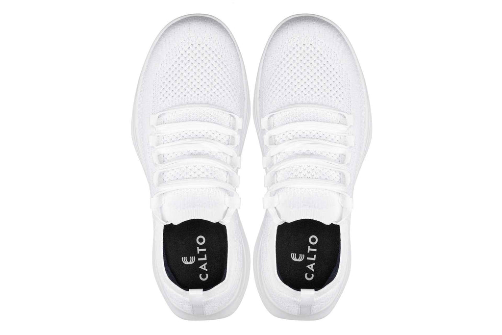 CALTO - QA061 - 2.4 Inches Taller (White/White Sole) - Lightweight Knitted Sneakers