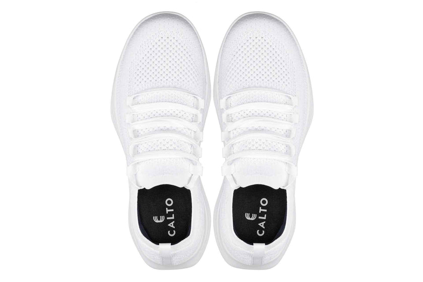 CALTO - QA061 - 2.4 Inches Taller (White/White Sole) - Lightweight Knitted Sneakers