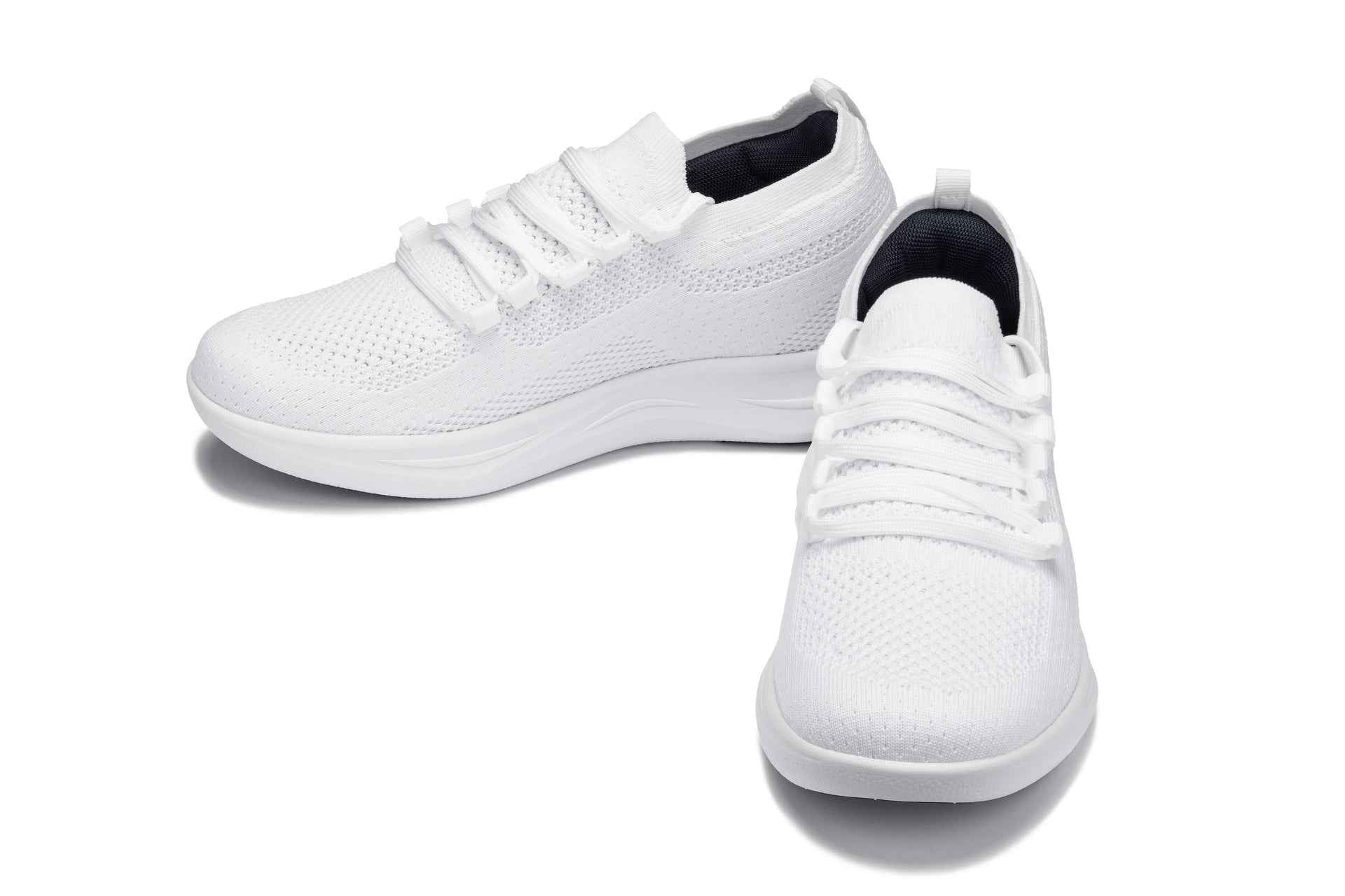 CALTO - QA061 - 2.4 Inches Taller (White/White Sole) - Lightweight Knitted Sneakers