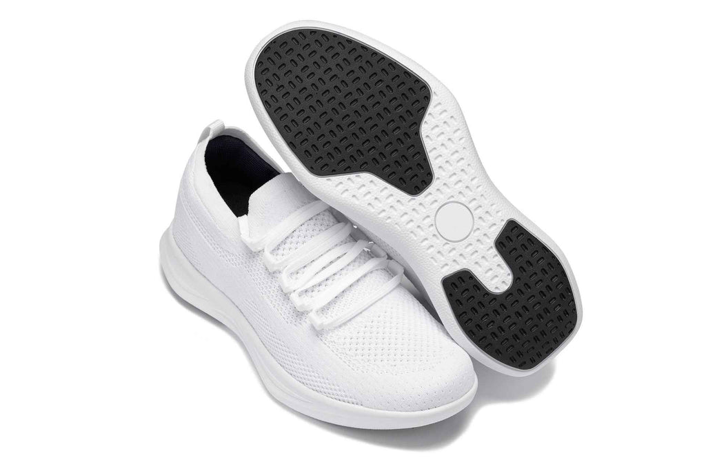 CALTO - QA061 - 2.4 Inches Taller (White/White Sole) - Lightweight Knitted Sneakers