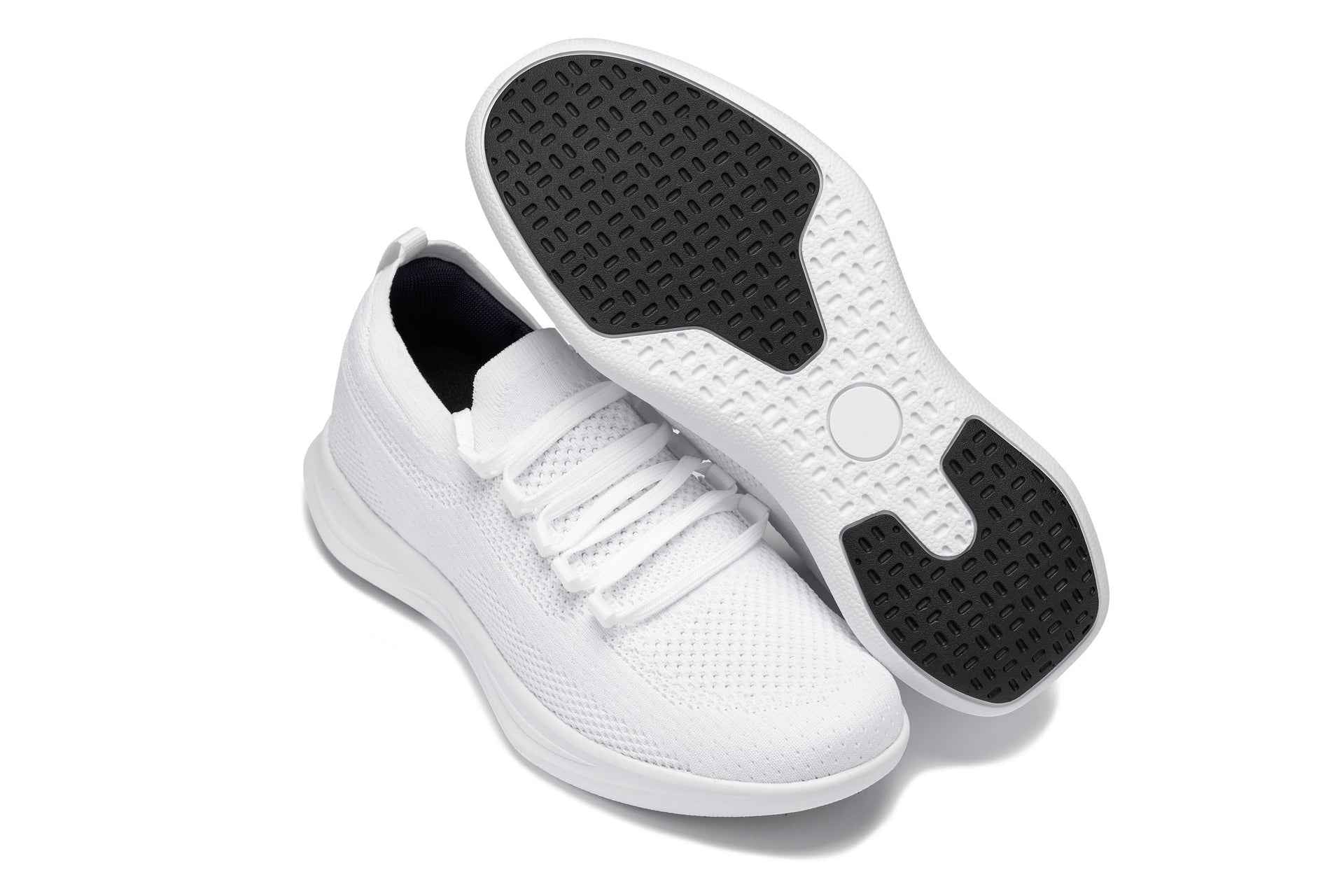 CALTO - QA061 - 2.4 Inches Taller (White/White Sole) - Lightweight Knitted Sneakers