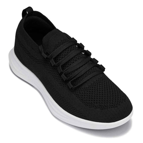 CALTO - QA062 - 2.4 Inches Taller (Black/White Sole) - Lightweight Knitted Sneakers