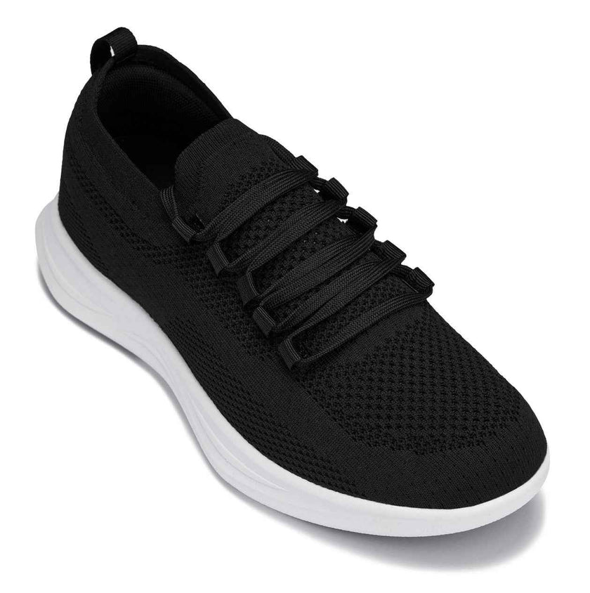 CALTO - QA062 - 2.4 Inches Taller (Black/White Sole) - Lightweight Knitted Sneakers