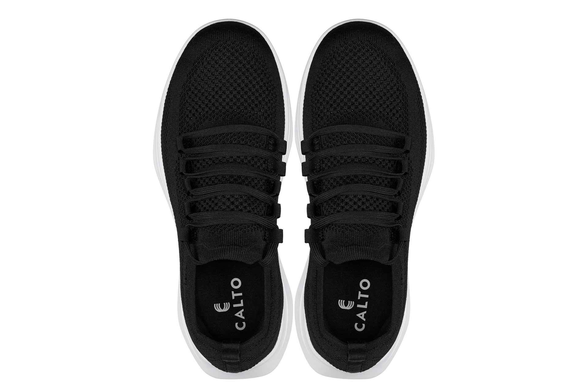 CALTO - QA062 - 2.4 Inches Taller (Black/White Sole) - Lightweight Knitted Sneakers