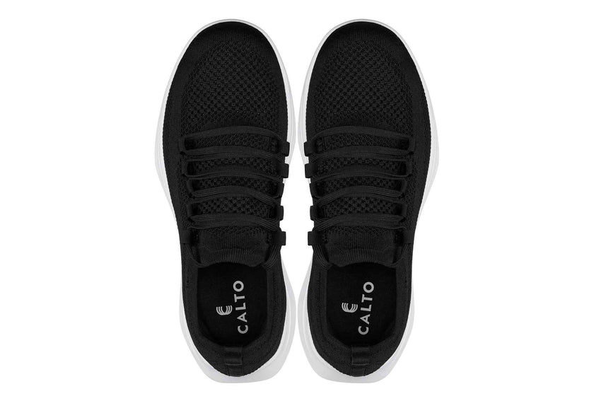 CALTO - QA062 - 2.4 Inches Taller (Black/White Sole) - Lightweight Knitted Sneakers