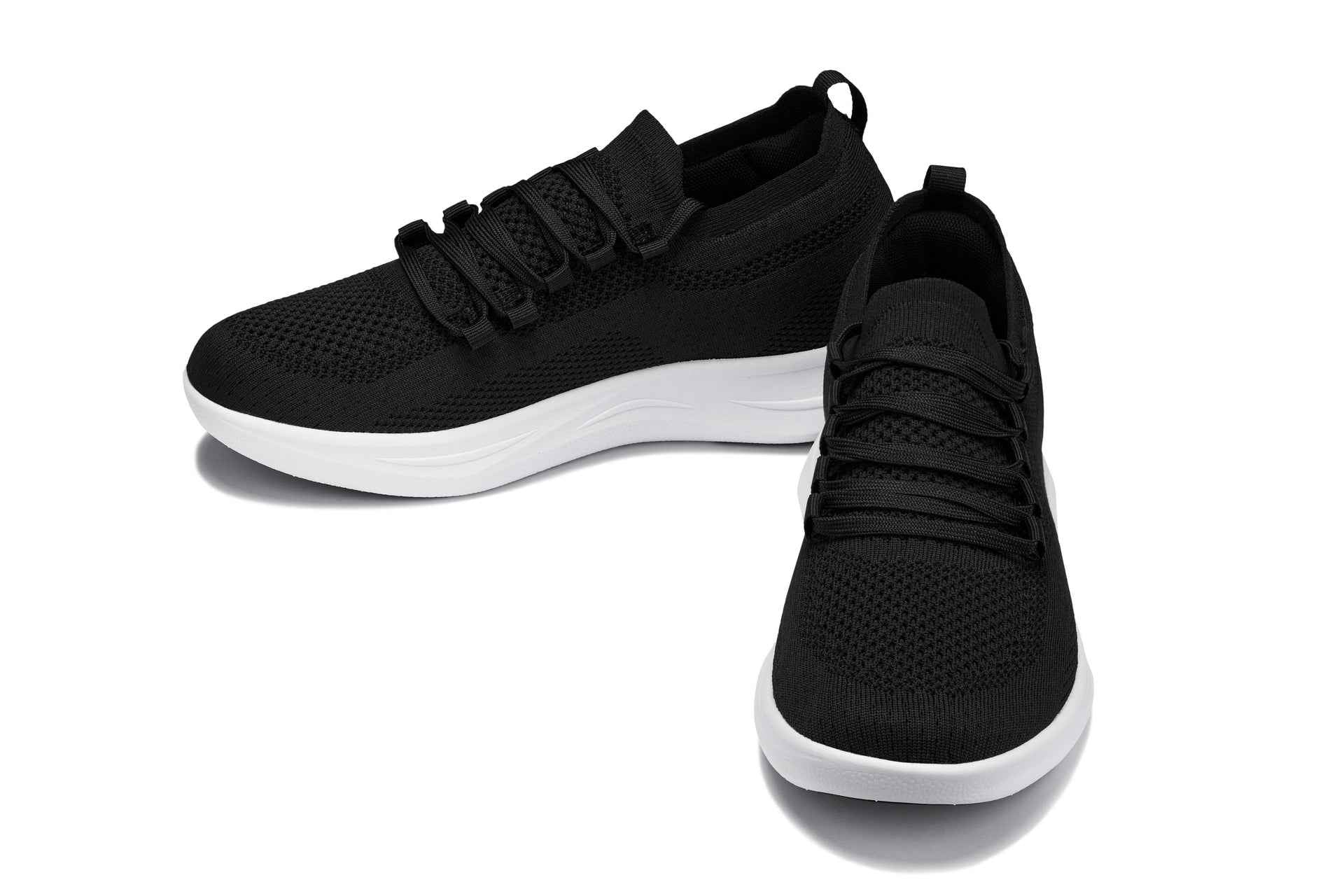 CALTO - QA062 - 2.4 Inches Taller (Black/White Sole) - Lightweight Knitted Sneakers