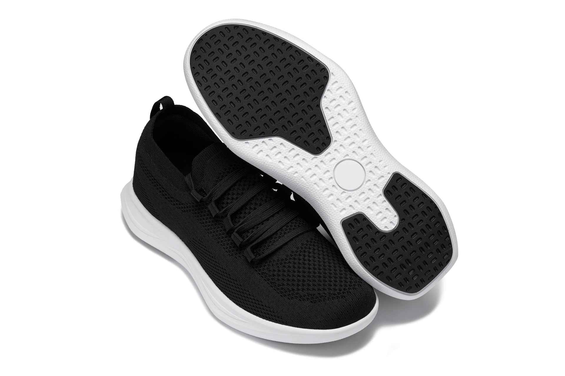 CALTO - QA062 - 2.4 Inches Taller (Black/White Sole) - Lightweight Knitted Sneakers