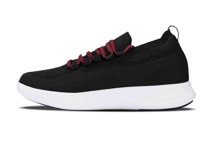 CALTO - QA064 - 2.4 Inches Taller (Black/Red/White Sole) - Lightweight Knitted Sneakers