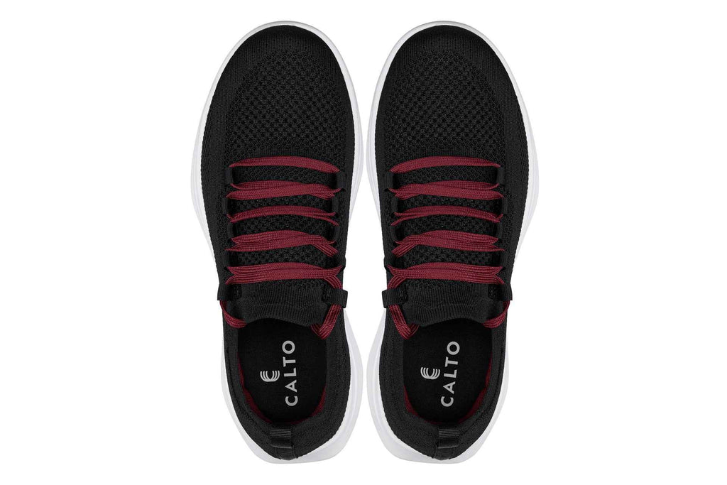 CALTO - QA064 - 2.4 Inches Taller (Black/Red/White Sole) - Lightweight Knitted Sneakers