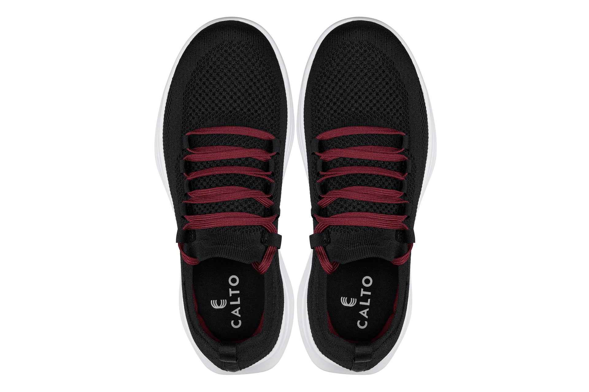 CALTO - QA064 - 2.4 Inches Taller (Black/Red/White Sole) - Lightweight Knitted Sneakers