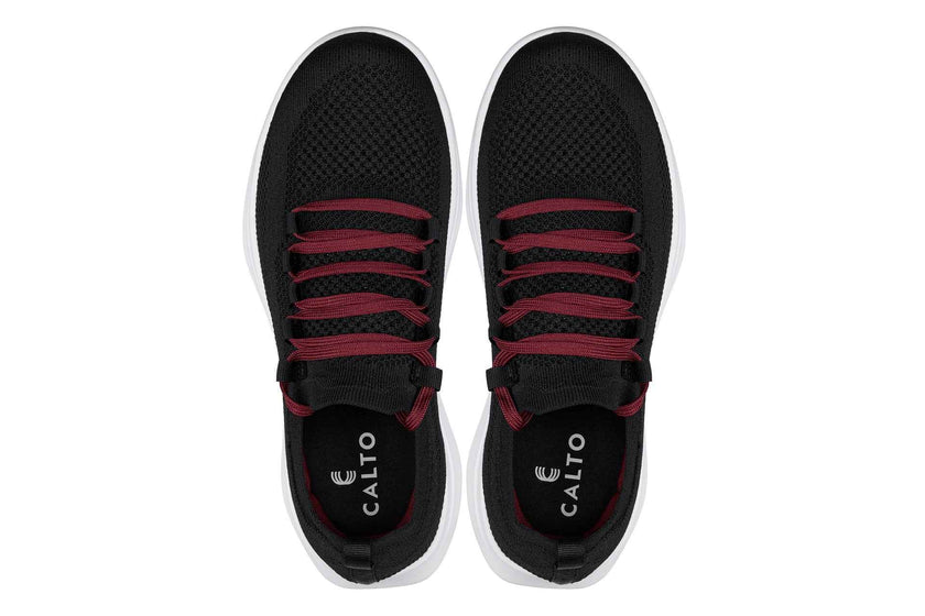CALTO - QA064 - 2.4 Inches Taller (Black/Red/White Sole) - Lightweight Knitted Sneakers