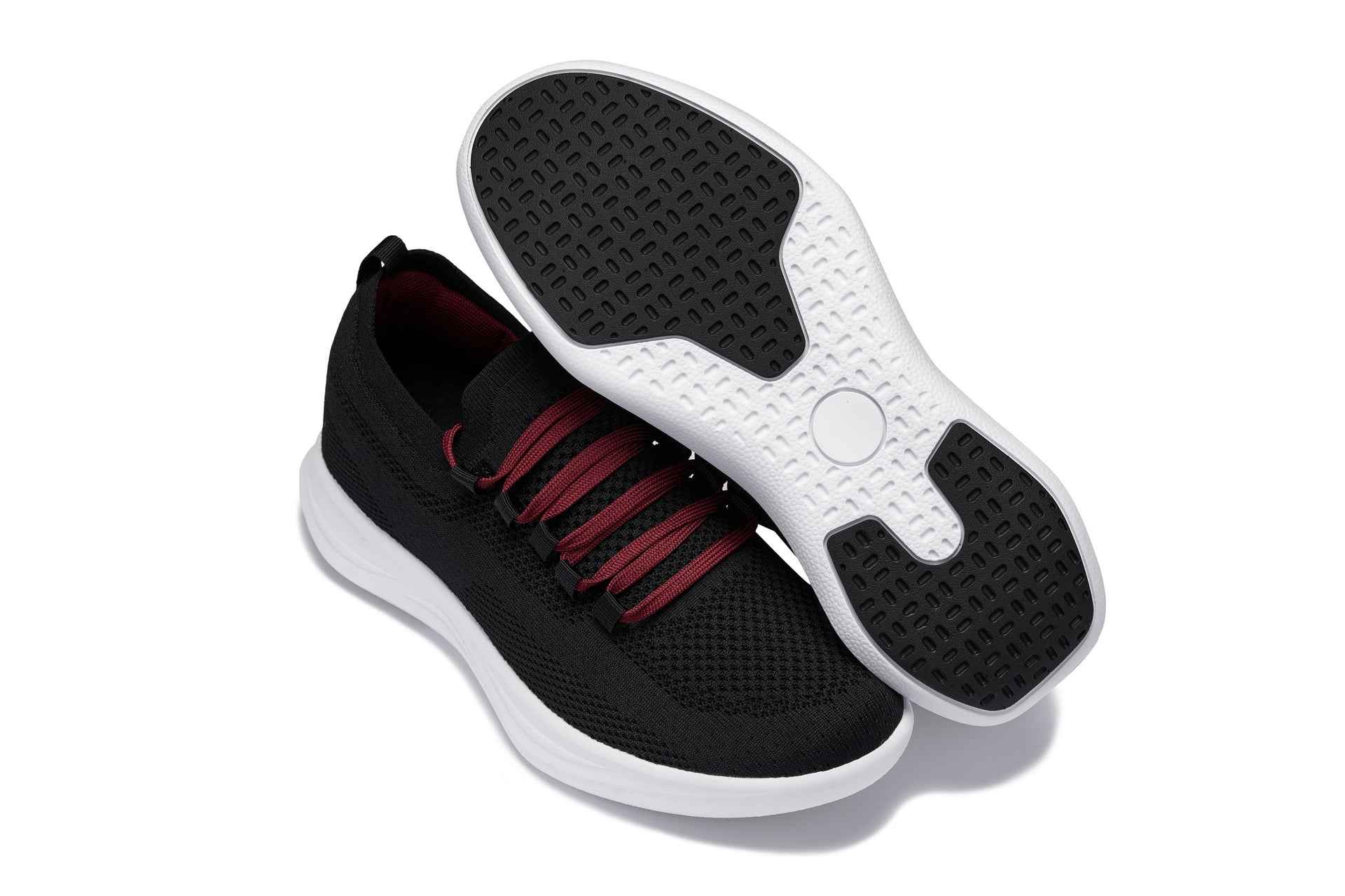 CALTO - QA064 - 2.4 Inches Taller (Black/Red/White Sole) - Lightweight Knitted Sneakers