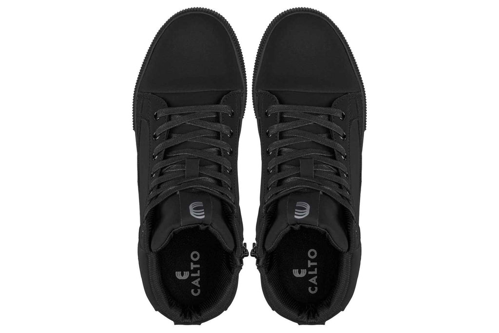 CALTO - S3421 - 2.4 Inches Taller (Black) - Cap Toe High Top Zip-Up Sneaker Boots