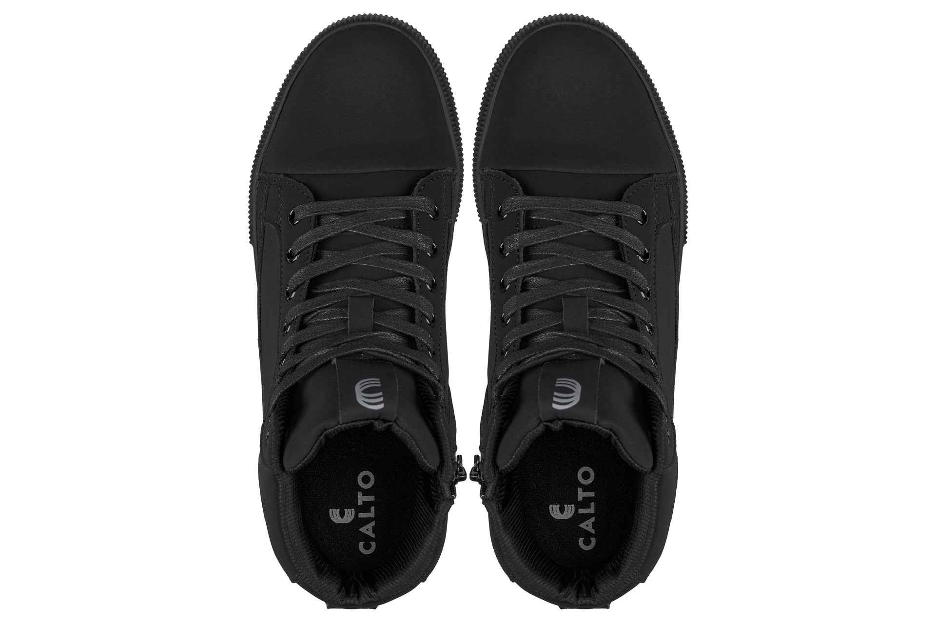 CALTO - S3421 - 2.4 Inches Taller (Black) - Cap Toe High Top Zip-Up Sneaker Boots