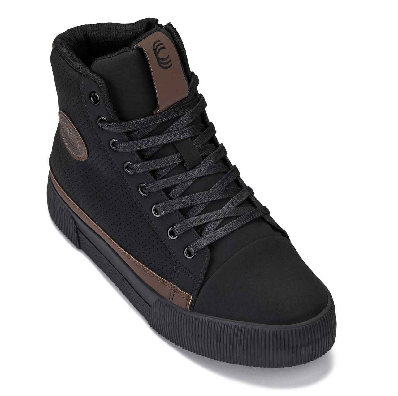 CALTO - S3422 - 2.4 Inches Taller (Black/Coffee Brown) - Cap Toe High Top Zip-Up Sneaker Boots