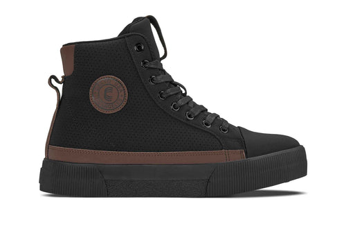 CALTO - S3422 - 2.4 Inches Taller (Black/Coffee Brown) - Cap Toe High Top Zip-Up Sneaker Boots