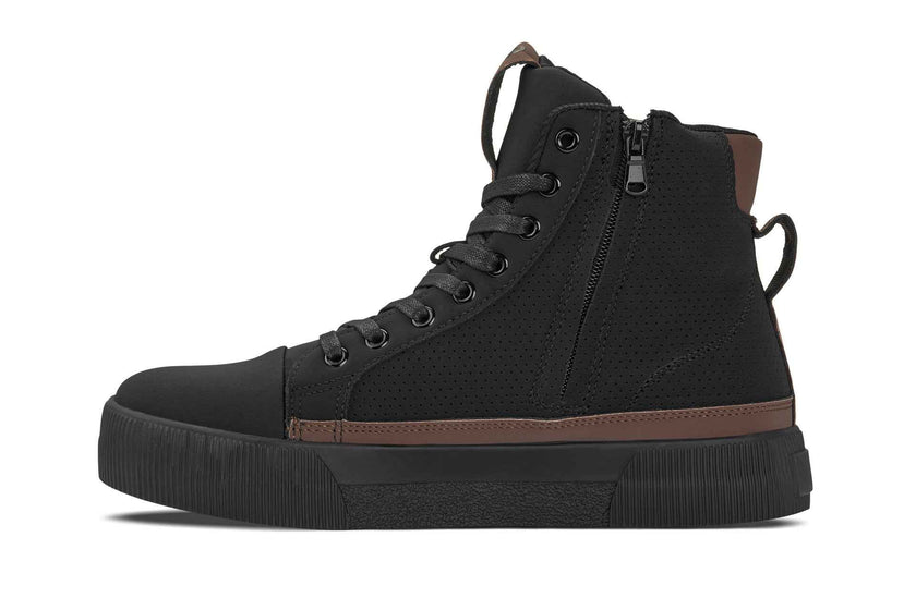 CALTO - S3422 - 2.4 Inches Taller (Black/Coffee Brown) - Cap Toe High Top Zip-Up Sneaker Boots