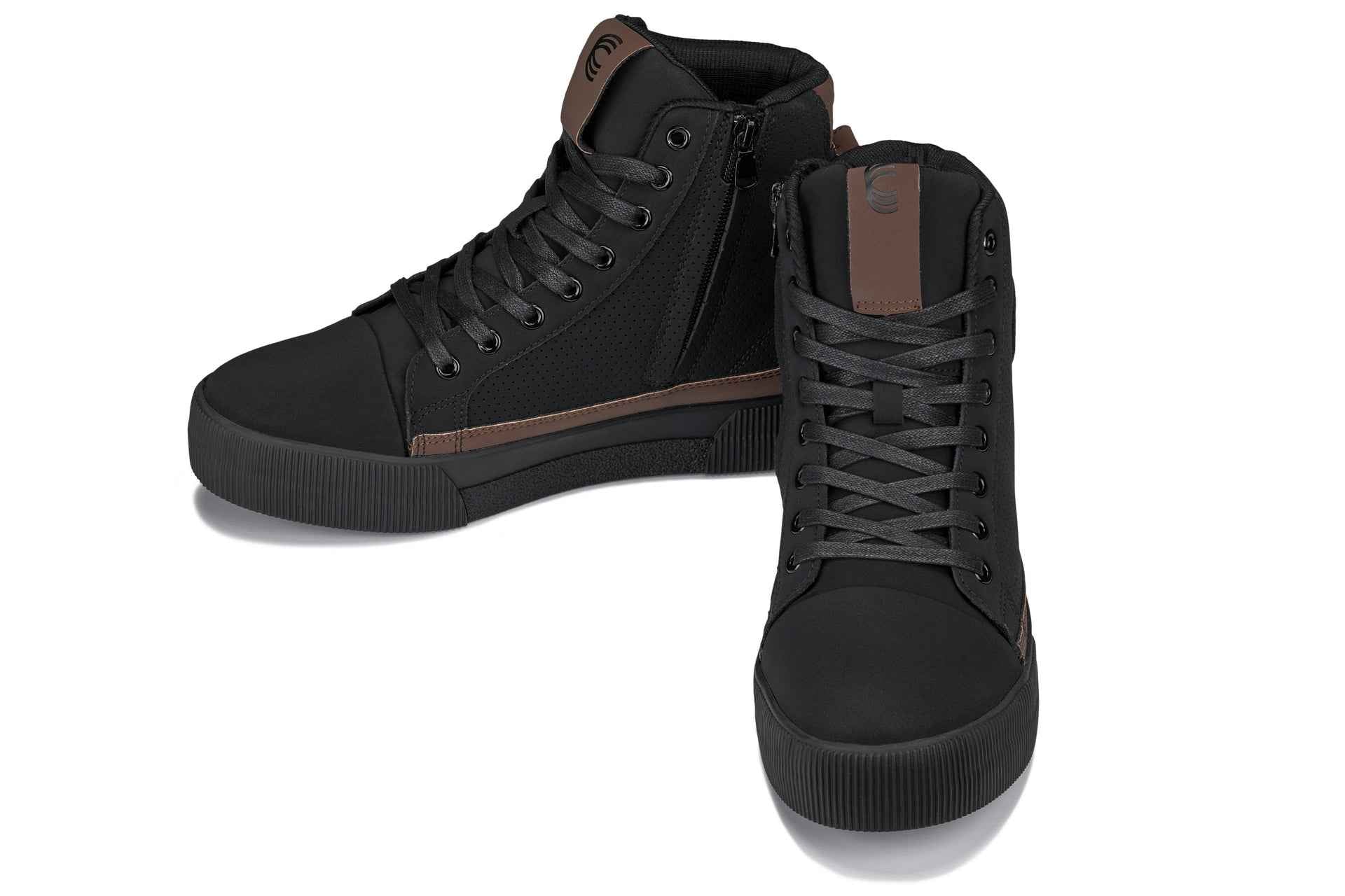 CALTO - S3422 - 2.4 Inches Taller (Black/Coffee Brown) - Cap Toe High Top Zip-Up Sneaker Boots