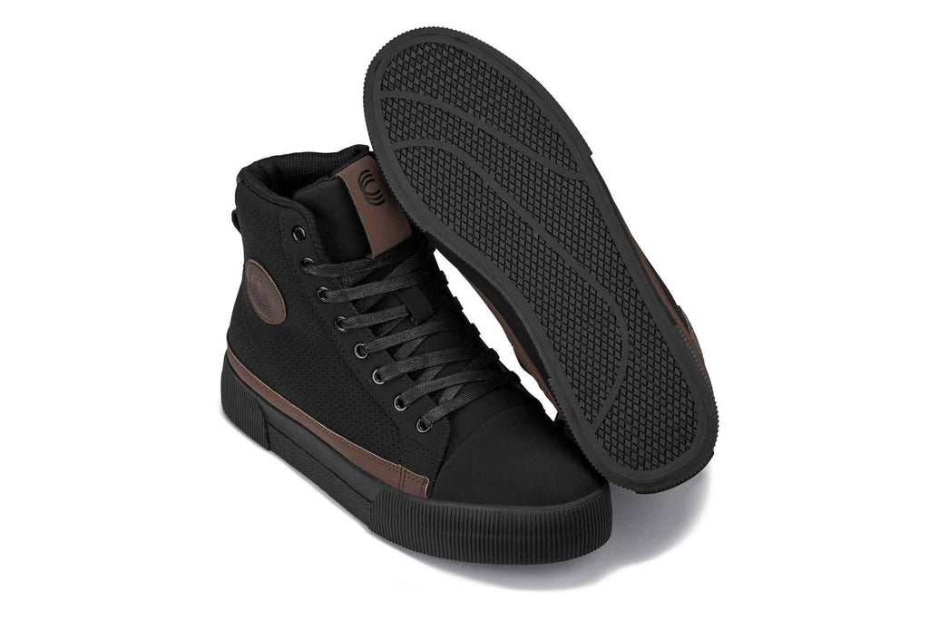 CALTO - S3422 - 2.4 Inches Taller (Black/Coffee Brown) - Cap Toe High Top Zip-Up Sneaker Boots