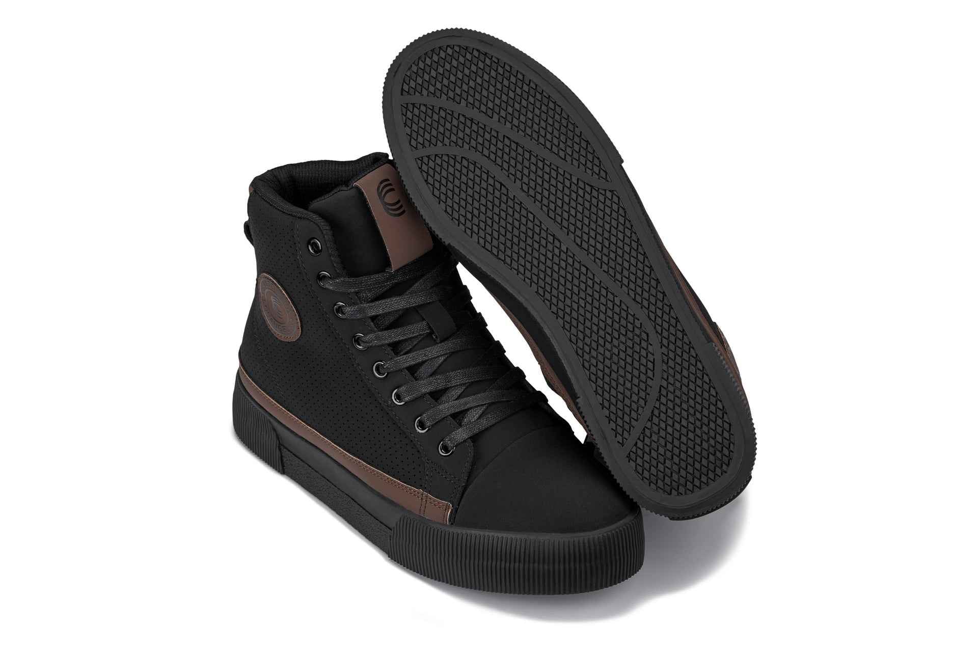 CALTO - S3422 - 2.4 Inches Taller (Black/Coffee Brown) - Cap Toe High Top Zip-Up Sneaker Boots