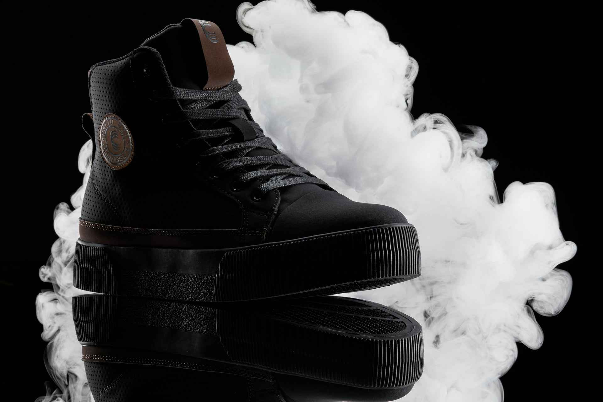 CALTO - S3422 - 2.4 Inches Taller (Black/Coffee Brown) - Cap Toe High Top Zip-Up Sneaker Boots