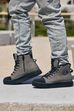 CALTO - S3423 - 2.4 Inches Taller (Grey) - Cap Toe High Top Zip-Up Sneaker Boots
