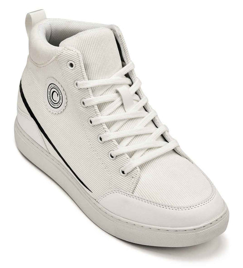 CALTO - S4131 - 2.6 Inches Taller (Off-White/White Sole) - Corduroy Ankle Top Sneak-boot