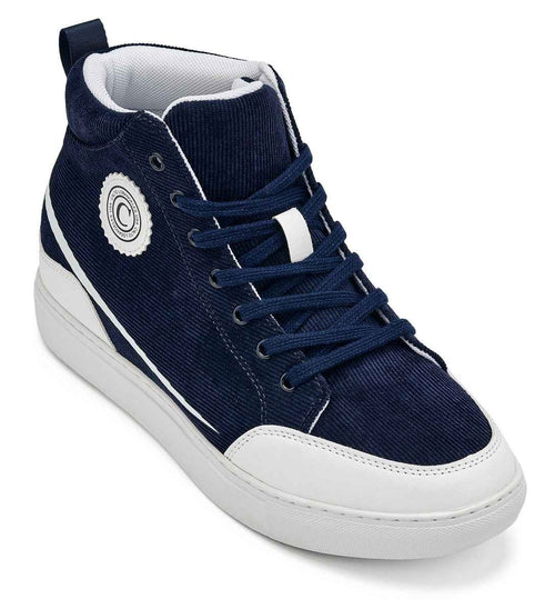 CALTO - S4132 - 2.6 Inches Taller (Navy/White Sole) - Corduroy Ankle Top Sneak-boot
