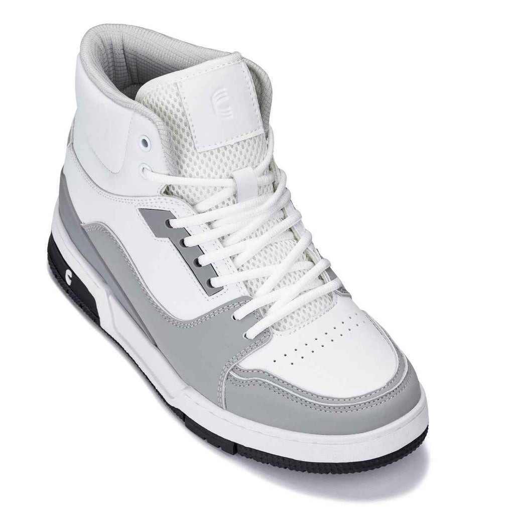 CALTO - S4751 - 3 Inches Taller (White/Grey) - High Top Sneakers