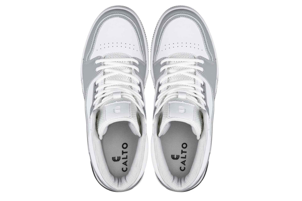 CALTO - S4751 - 3 Inches Taller (White/Grey) - High Top Sneakers