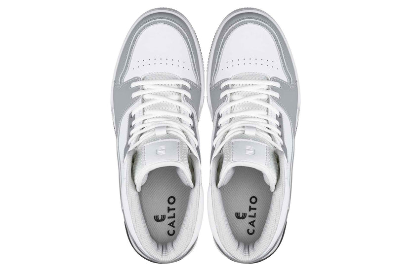 CALTO - S4751 - 3 Inches Taller (White/Grey) - High Top Sneakers