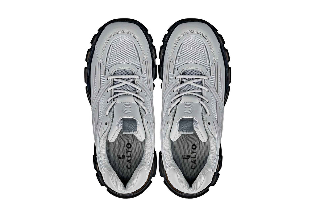 CALTO - S5281 - 2.6 Inches Taller (Cement/Translucent Onyx Sole) - Chunky Sole Sporty Sneakers