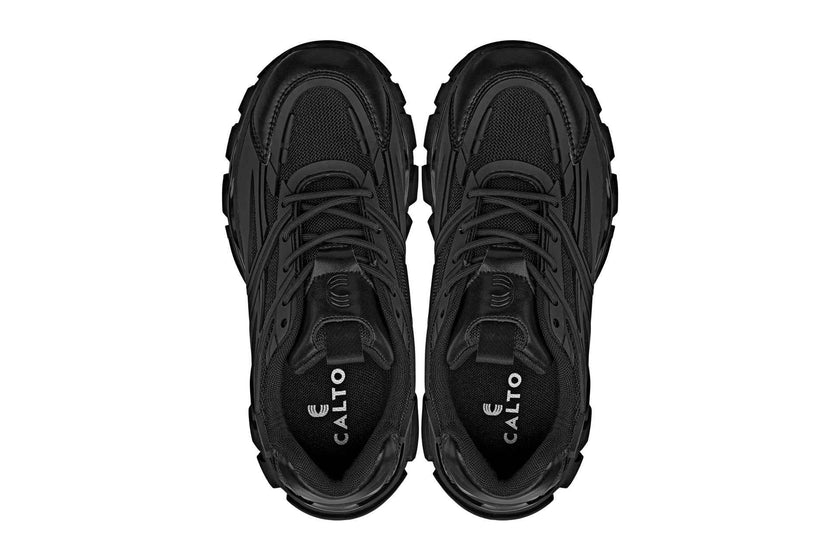 CALTO - S5282 - 2.6 Inches Taller (Jet Black/Onyx Sole) - Chunky Sole Sporty Sneakers