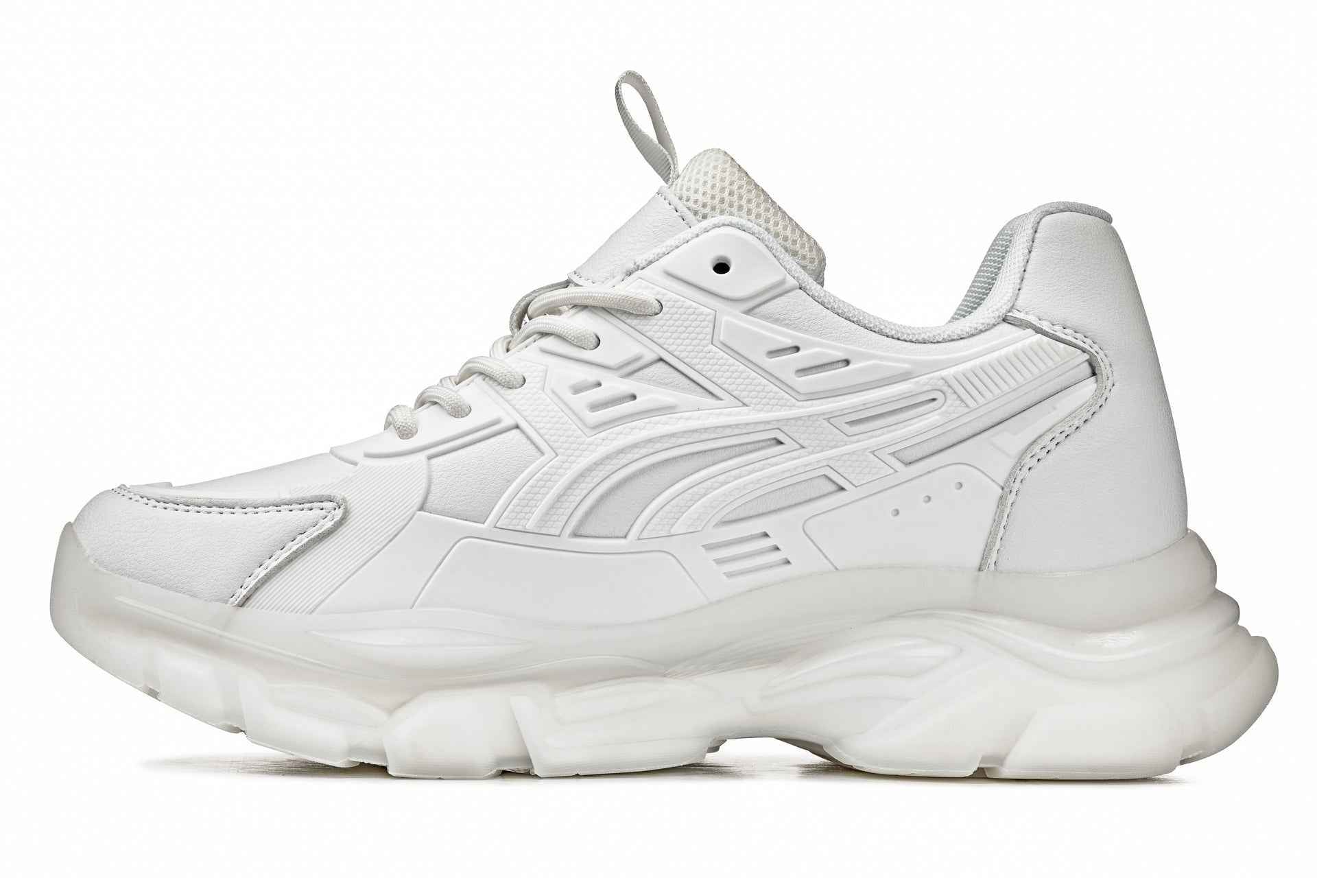 CALTO - S5285 - 2.6 Inches Taller (White/Translucent White Sole) - Chunky Sole Sporty Sneakers