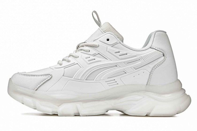 CALTO - S5285 - 2.6 Inches Taller (White/Translucent White Sole) - Chunky Sole Sporty Sneakers