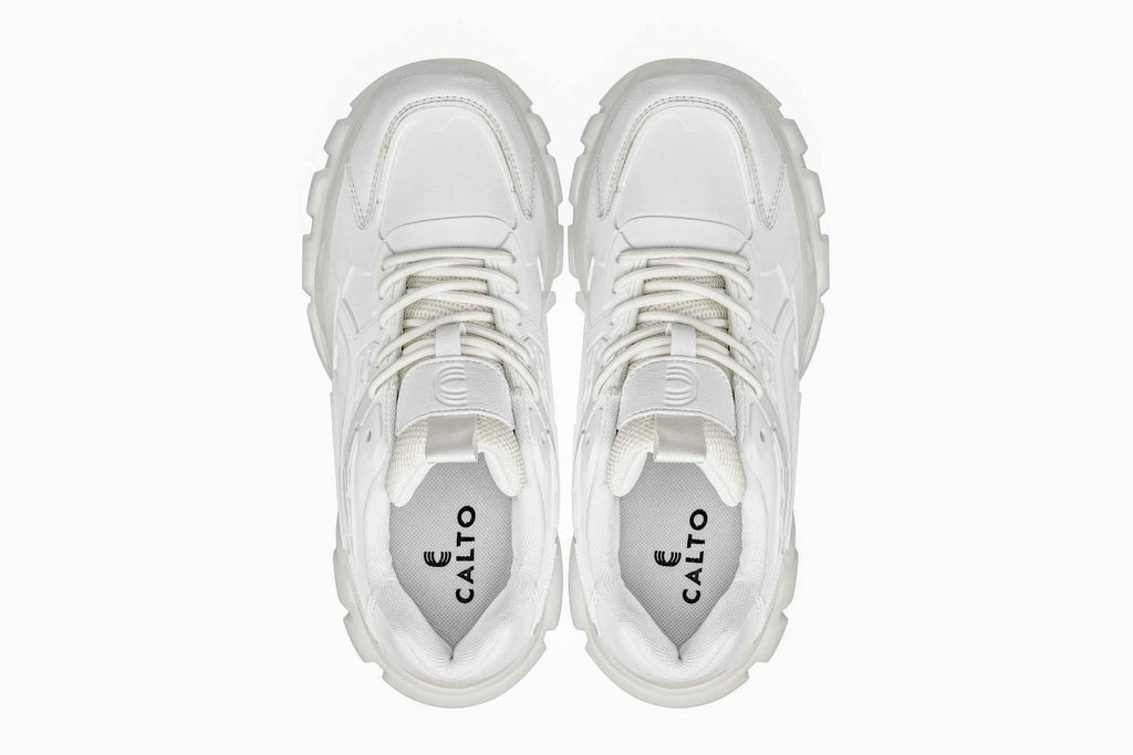 CALTO - S5285 - 2.6 Inches Taller (White/Translucent White Sole) - Chunky Sole Sporty Sneakers