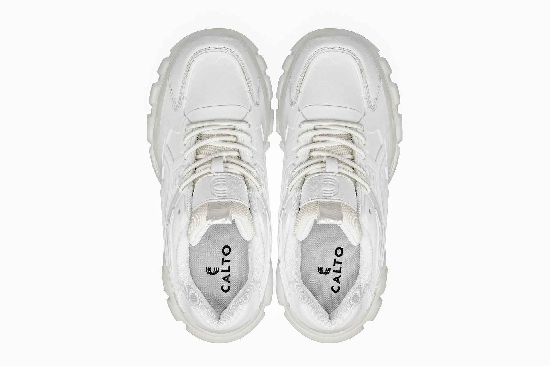 CALTO - S5285 - 2.6 Inches Taller (White/Translucent White Sole) - Chunky Sole Sporty Sneakers