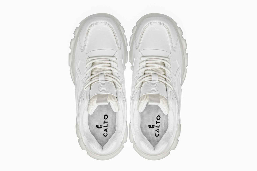 CALTO - S5285 - 2.6 Inches Taller (White/Translucent White Sole) - Chunky Sole Sporty Sneakers