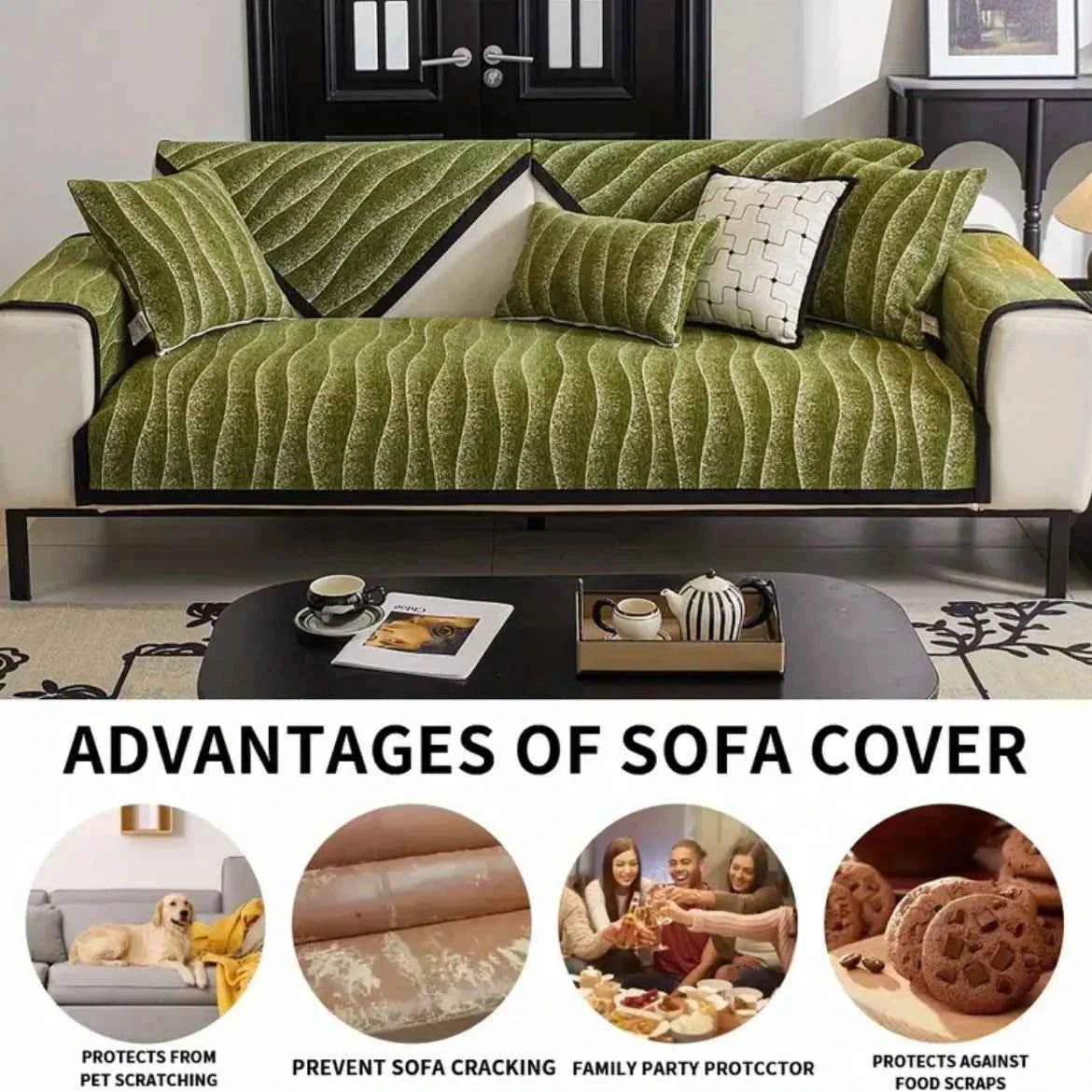 Green Couch Cover – Durable, Machine-Washable Slipcover for 2/3/4 Seater Sofas