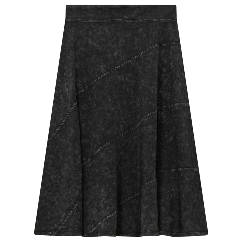 Ladies Short Denim Wash Skirt With Diagonal Cuts